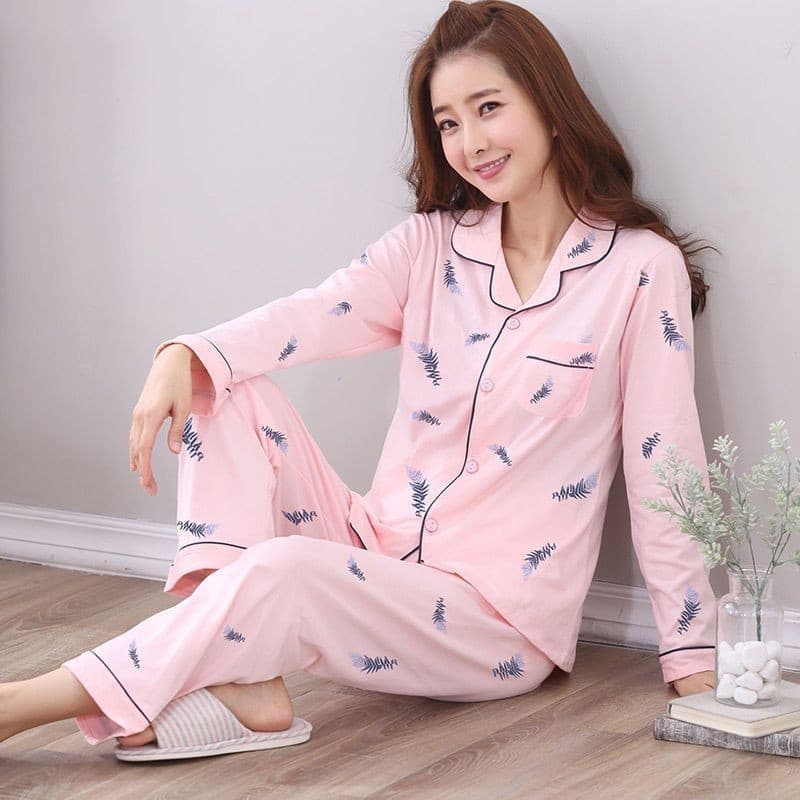 100 algodão High-End pijamas feminino primavera outono manga comprida meia-idade idosos Plus Size Casual Homewear dia do