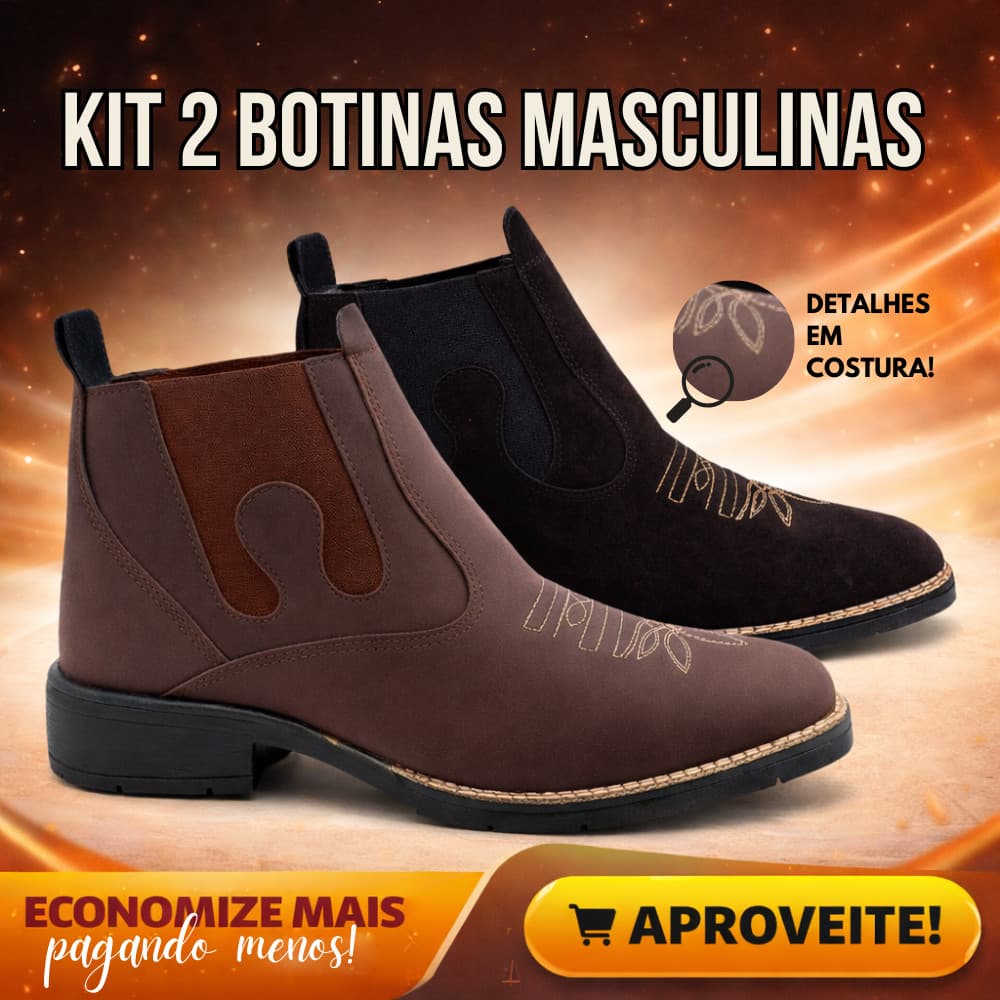 Kit 2 Botinas Masculinas Country Fazendeiro Agro Cano Curto Elástico Lateral Confortavel Macio