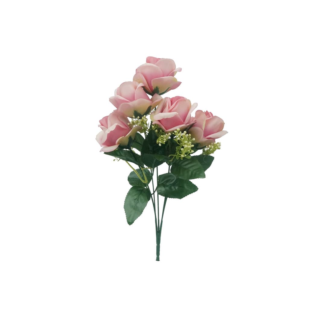 Buquê  Artificial de Rosas 40cm c/5 Botões Rosa Claro
