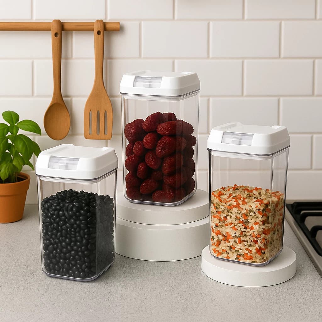 Kit 3 Potes Plástico Hermético Armazena Feijão Cozinha Conserva Alimento Vasilha