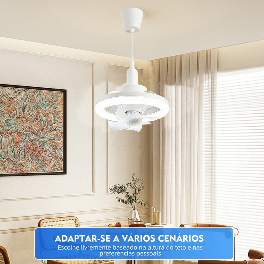 2 em 1 Ventilador de Teto 360° com Luzes E27 Silencioso com Controle Remoto para Quarto e Cozinha