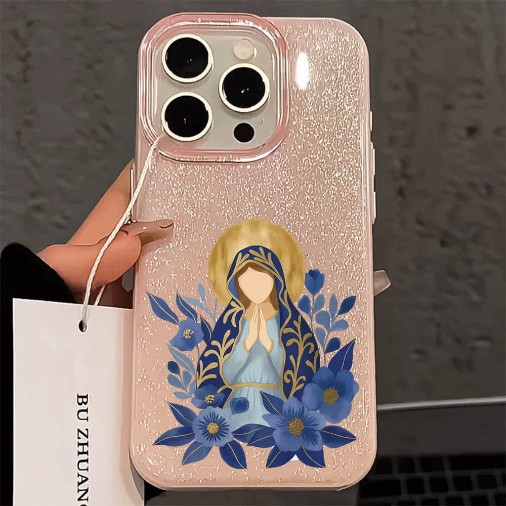 Capinha Capa De Silicone Anti-impacto Para IPhone XR 14 15 16 17 13 11 12 Normal Pro Max Ar Ouro Nossa Senhora Caso De T