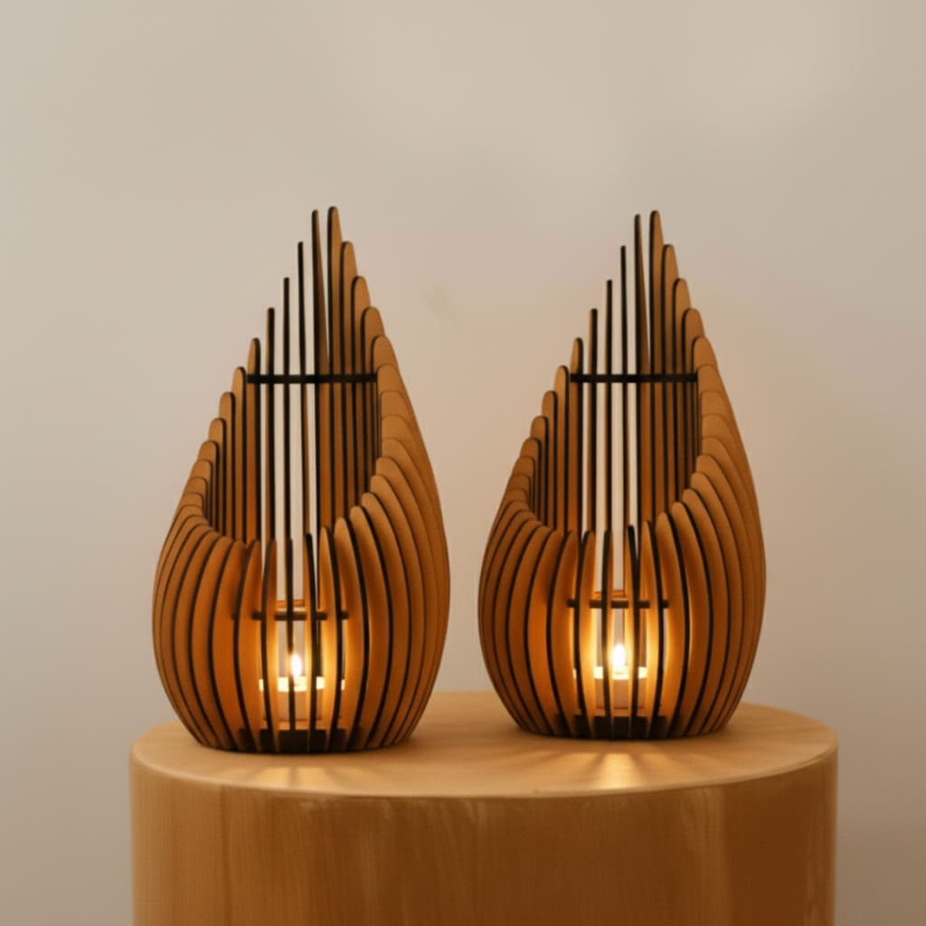 Luminárias Para Velas De Madeira Luminaria De Mesa Porta velas em MDF CRU