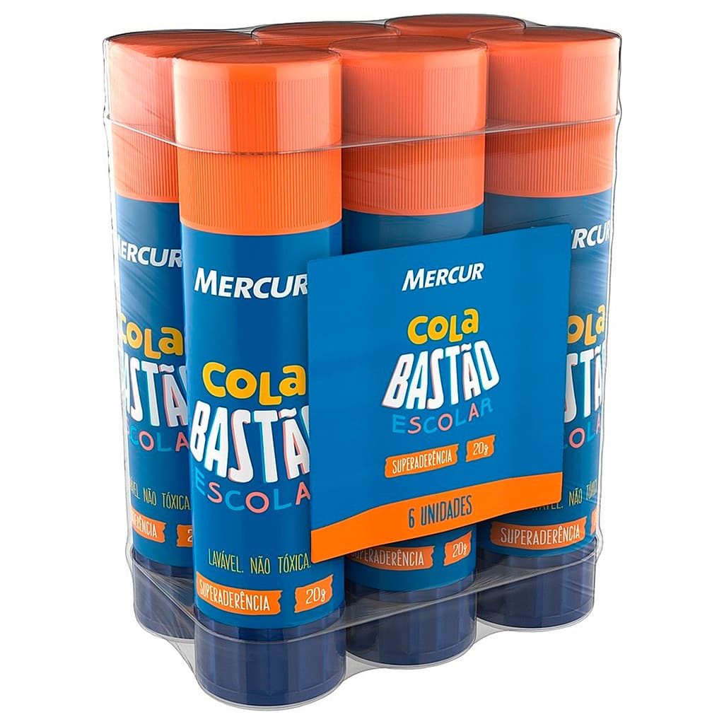 Cola Bastão Mercur 20 Gramas Escolar 6 Unidades
