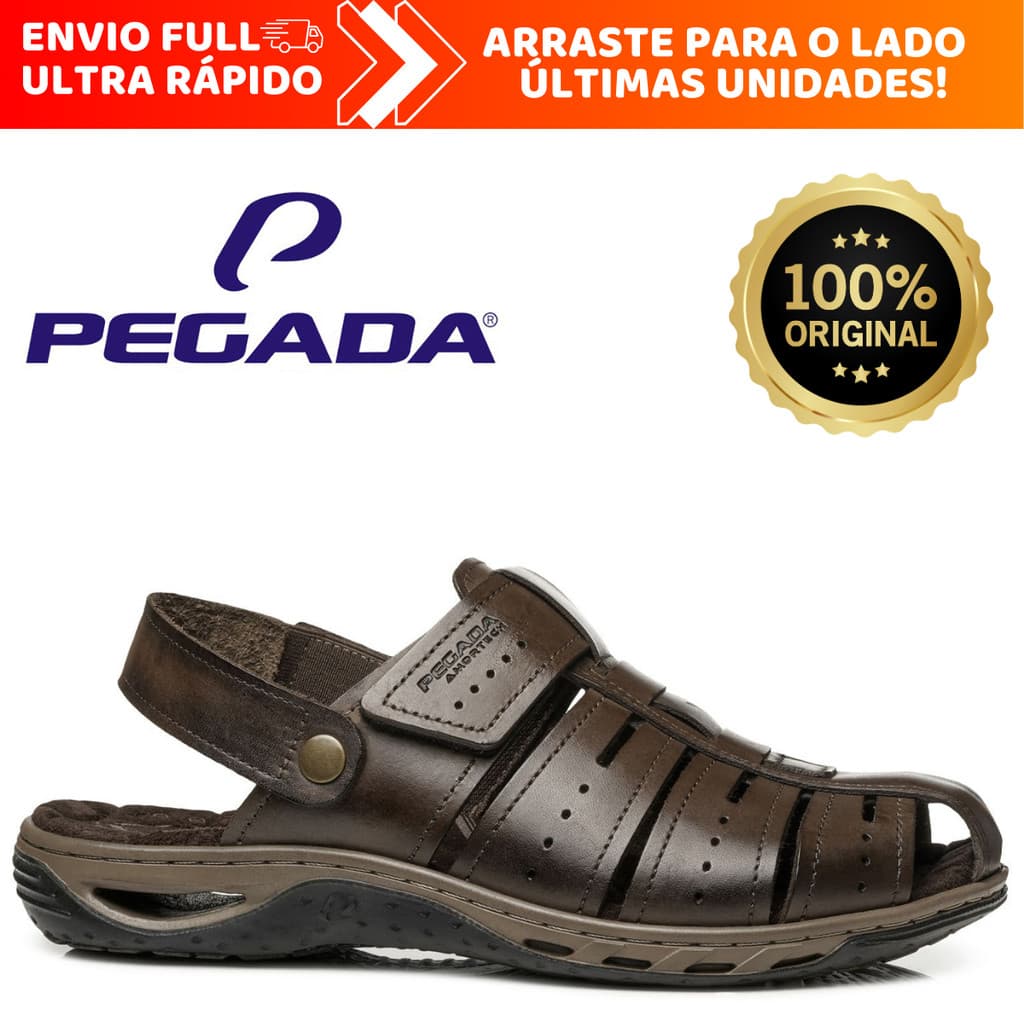 Sandália Masculina Pegada Em Couro Legítimo Velcro Anatômica