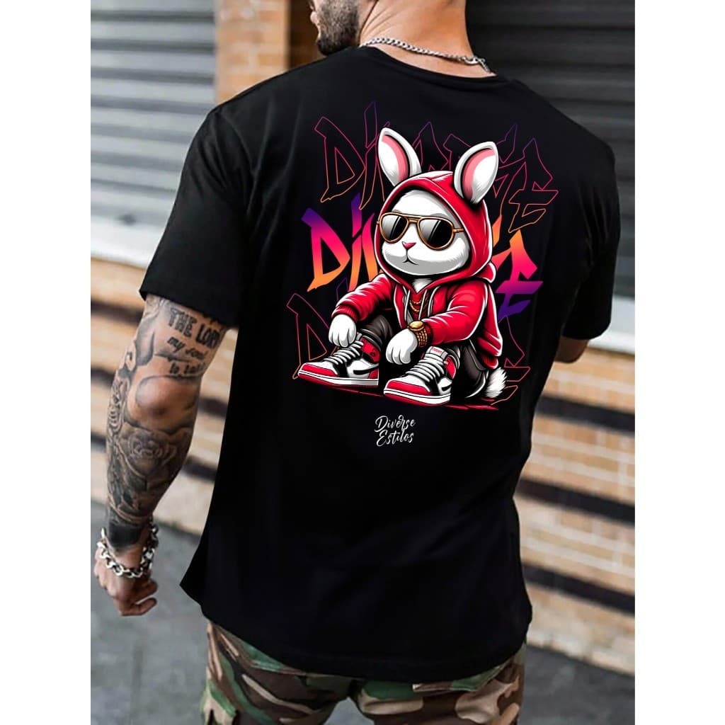Camiseta Masculina Street Bunny Manfinity T-shirt 100% Algodão