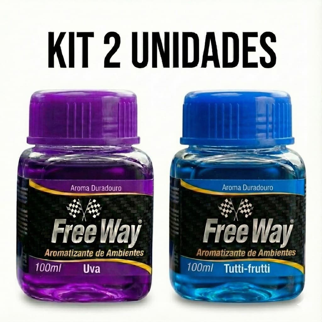 Kit 2 Aromatizantes Automotivo Líquido Free Way - Uva e Tutti-Frutti - Cheirinho para Carro