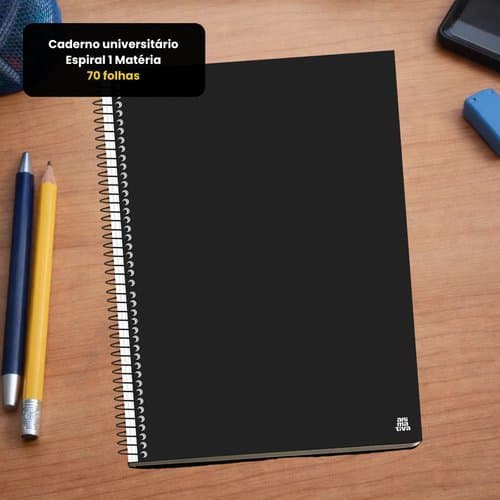 Caderno Escolar Universitario 70 Folhas 1 Disciplina Capa Preta Facil Transporte