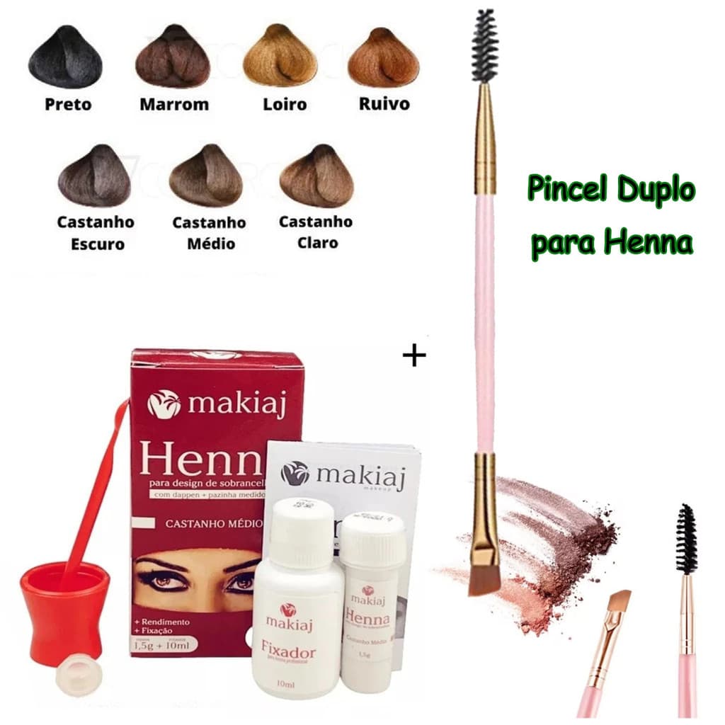 Conjunto de Combinação de Sobrancelhas Pó de Henna para Sobrancelhas 1,5g + Agente Fixador 10ml + Pincel de Sobrancelha