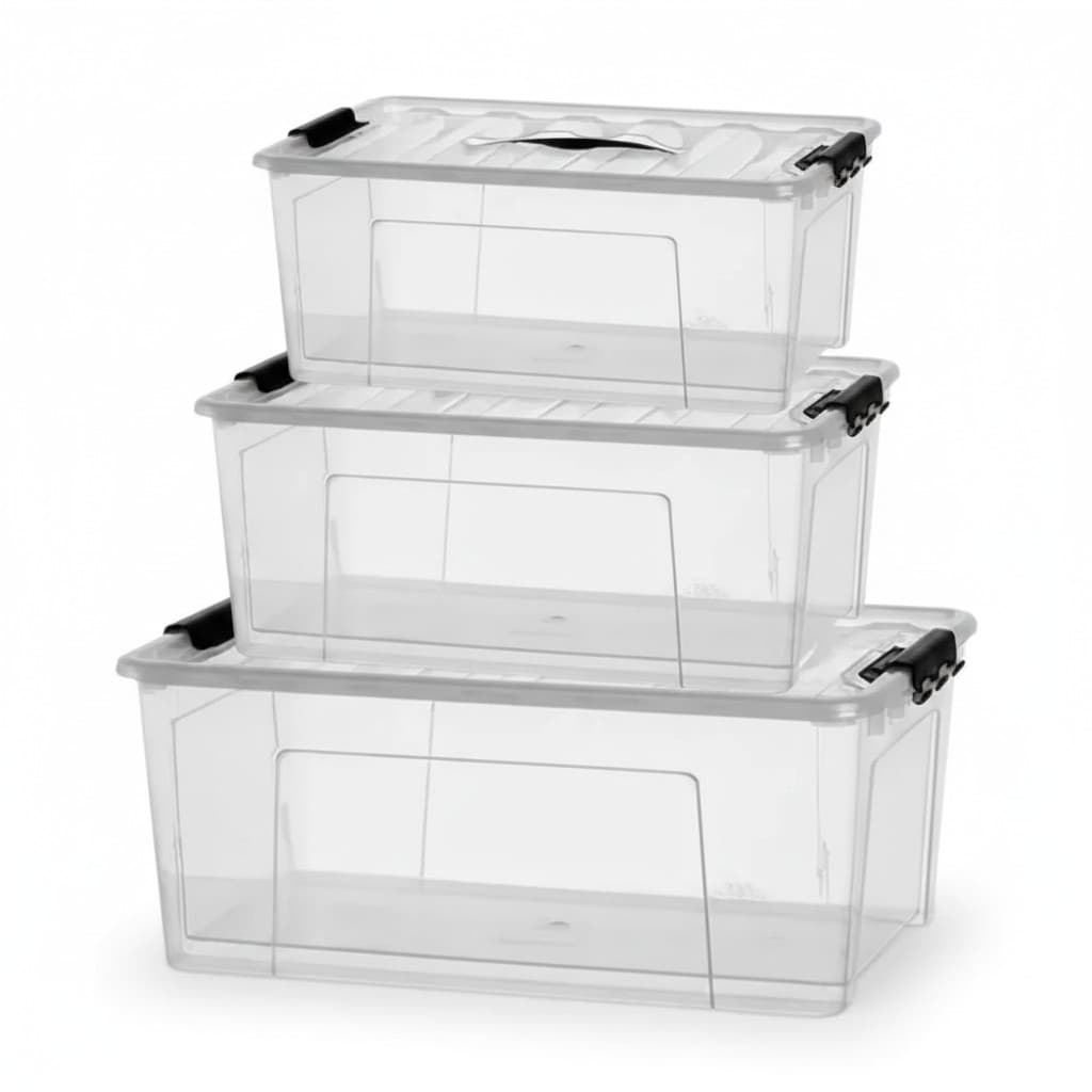 Kit Caixa Organizadora Transparente Com Tampa 3 Peças Guarda Tudo Empilhável