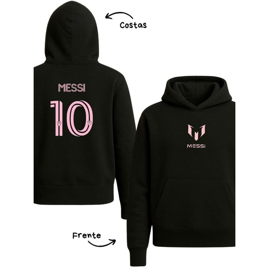 Agasalho Moletom Canguru Com Capuz Inter Miami CF Messi Blusa de Frio Lionel Messi Rosa Casaco Flanelado Infantil