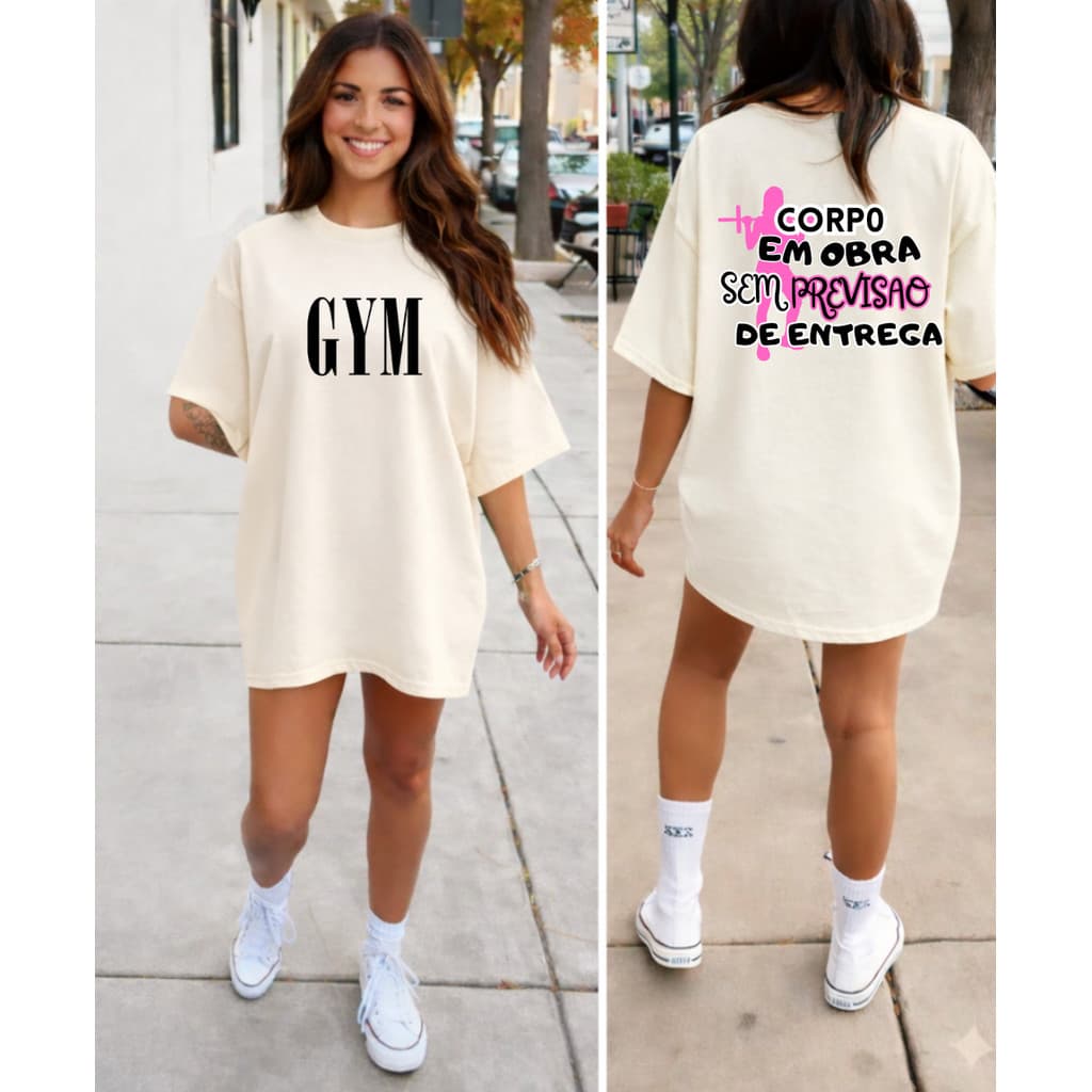 Camiseta Camisa Tshirt 100% Algodão Gym Treino Academia Musculação Fitness Oversized Corpo em Obras