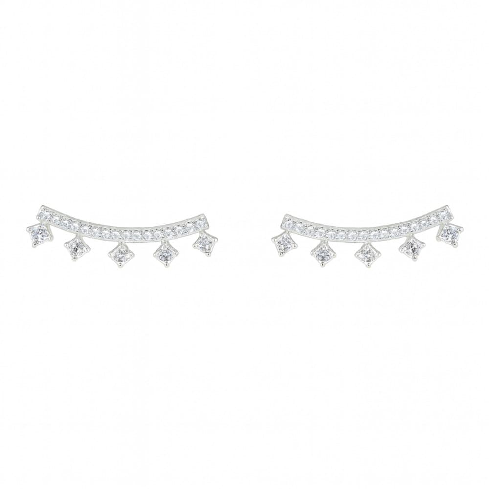 Brinco Ear Cuff Cravejado Quadradinhos em Prata 925