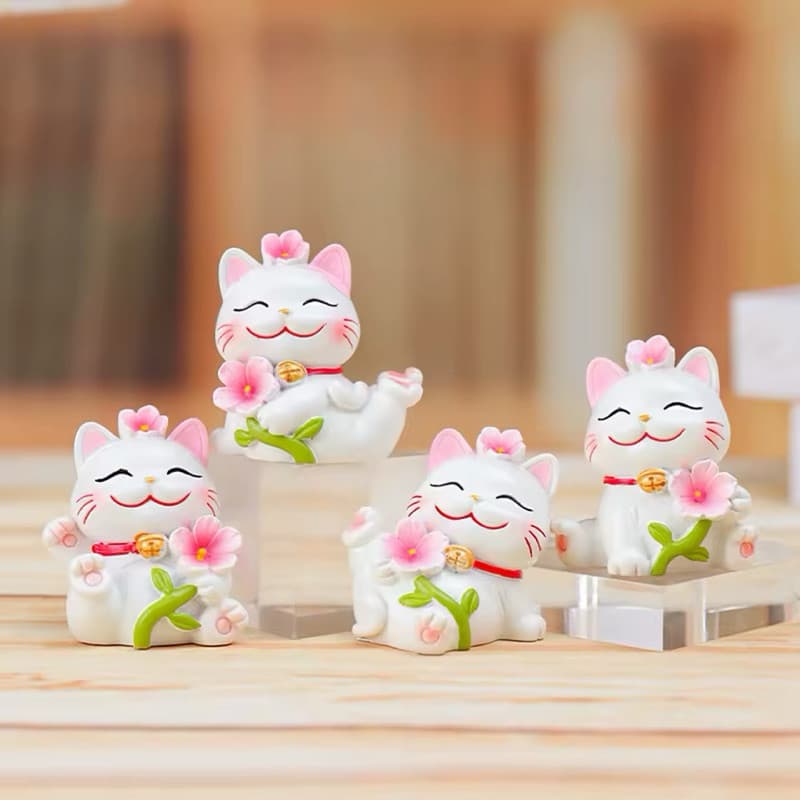 Enfeite criativo de resina  gato da sorte, Maneki Neko, flor de cerejeira para casa decoração