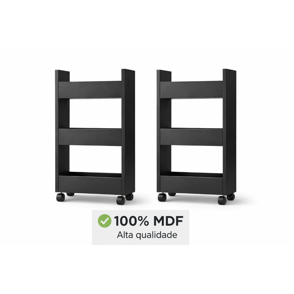 Carrinho Organizador Multiuso 3 Prateleiras 100% MDF com Rodízios – Cozinha Banheiro Sala