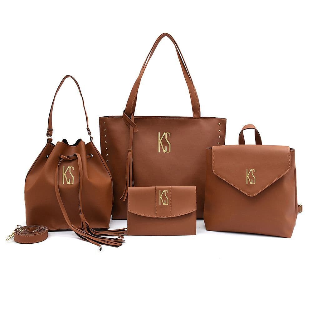 Kit 4 em 1: Estilo, Versatilidade Couro Ecologico Marrom