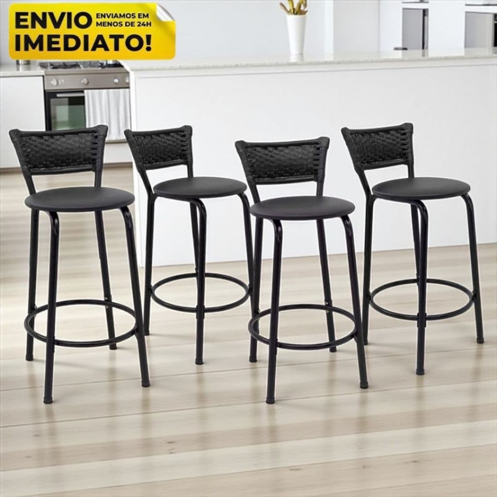 4 Banqueta Americana Média 60cm Bancos para Bancada Area Gourmet Cozinha Bar Premium de Junco