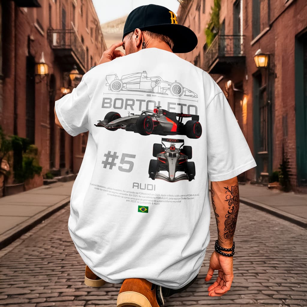 Camiseta Masculina Fórmula 1 Bortoleto Audi Estilo Street Moderno Casual Algodão Premium