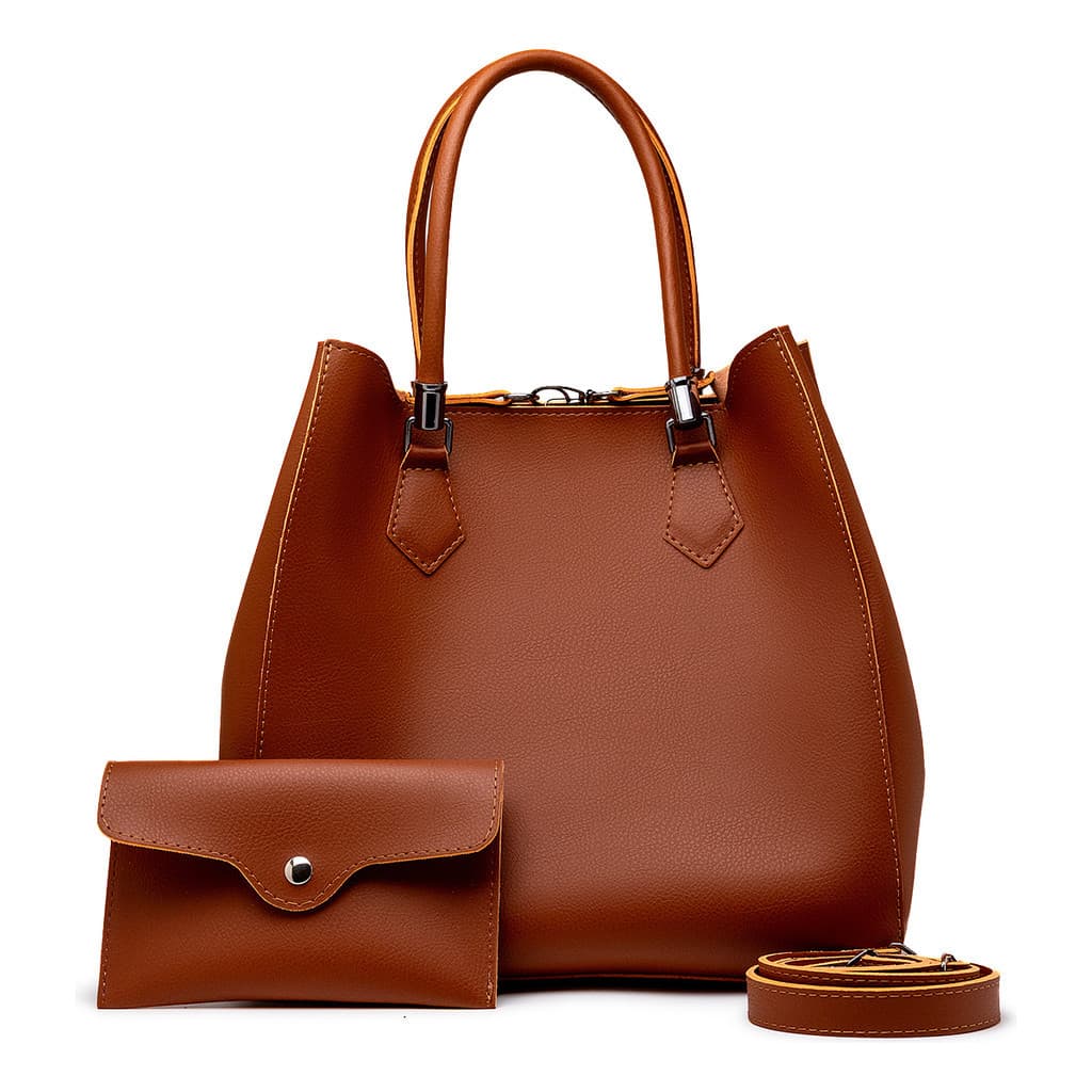 Bolsa Feminina Saco Alças Transversal Couro Sintético Ombro Premium Moderna Alça Ajustável Caramelo