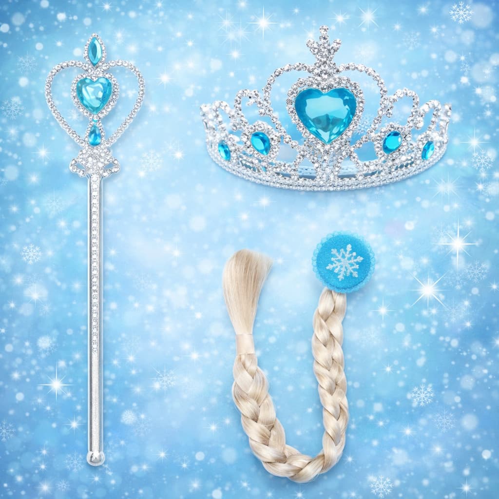 Kit Fantasia Frozen Elsa e  Anna Com Trança Varinha Coroa Acessórios Menina Luxo