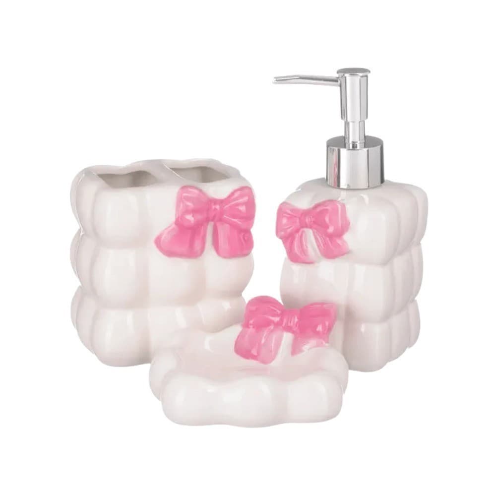 Conjunto Lavabo 3 Peças Banheiro 🛁 | Dispenser + Porta Escova + Saboneteira Elegante