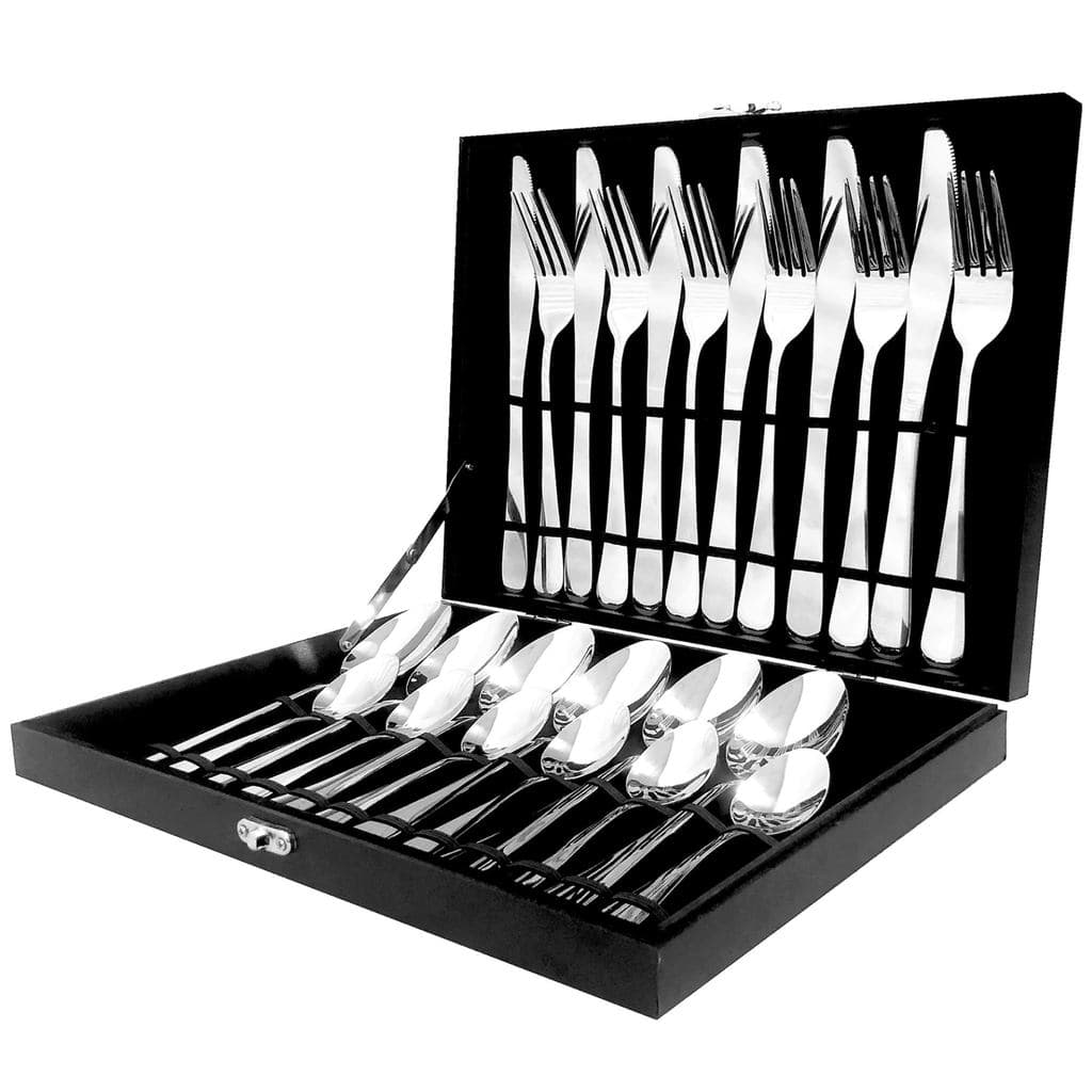 Jogo Talheres 24 Peças Faqueiro  Dourado Aço Inox Premium Luxo cozinha Com Maleta