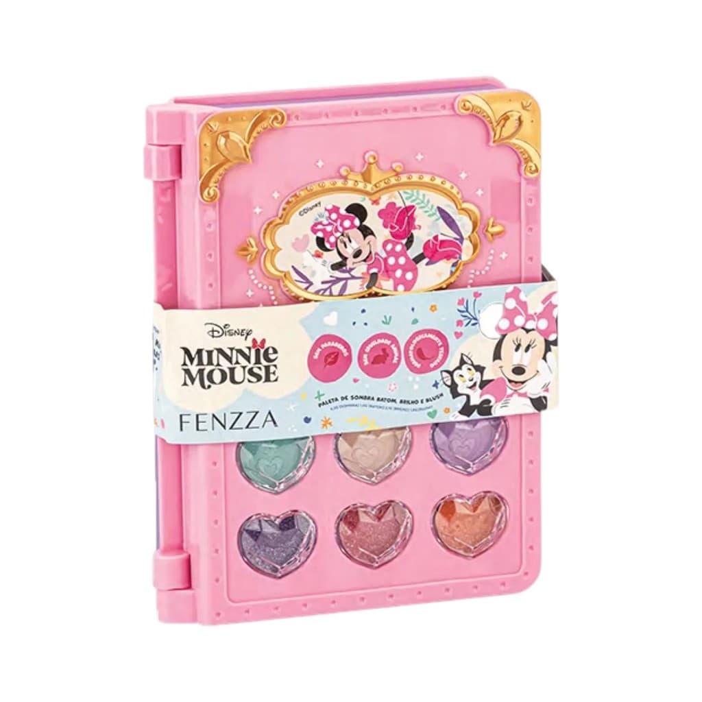 Paleta De Sombra Batom Brilho e Blush Fenzza Disney Minnie Mouse Infantil Diário