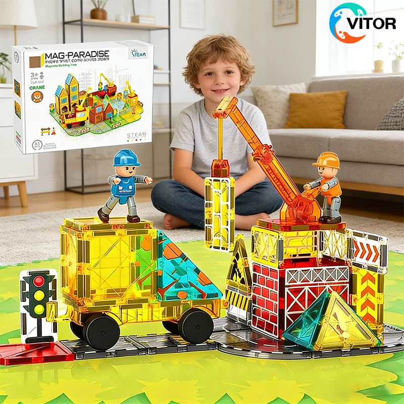 Brinquedo Magnético Infantil 7.5cm Animais Fazenda Engenharia Dinossauro Cidade – Blocos Educativos Grandes VITOR