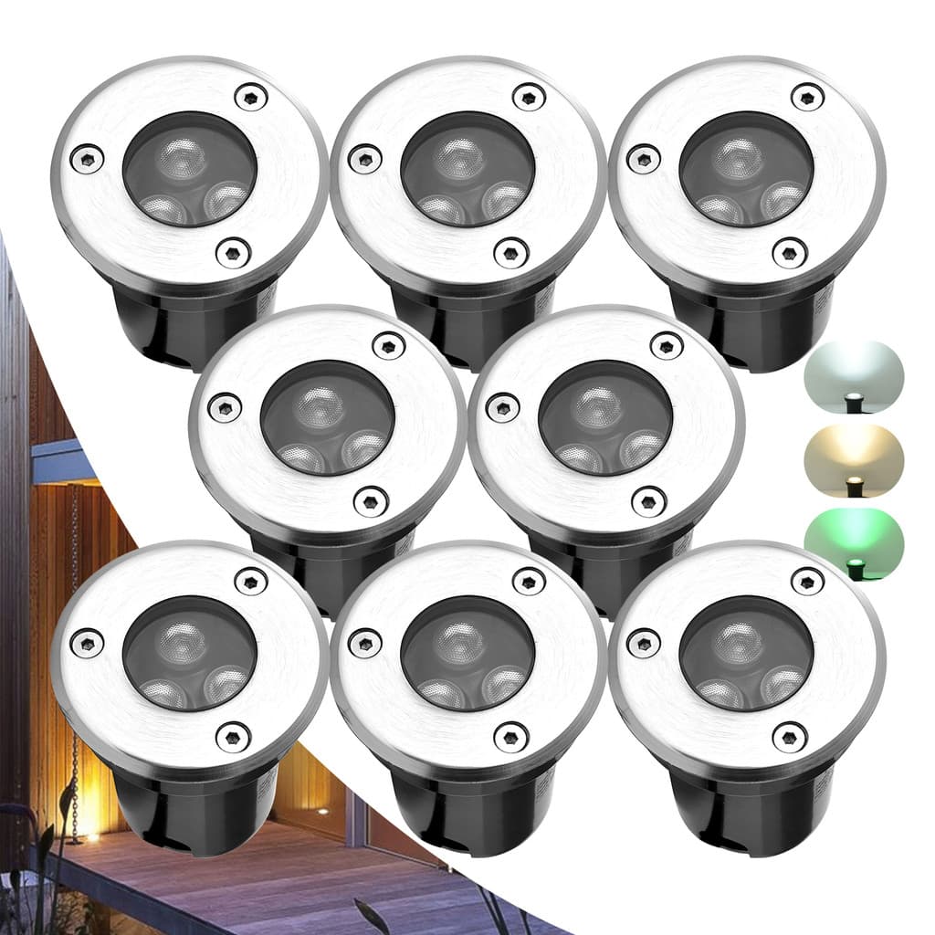 Kit 2 a 8 Balizador Spot Led 3W Embutir Chao Piso Jardim Prova Dagua Luz Enterrada três cores