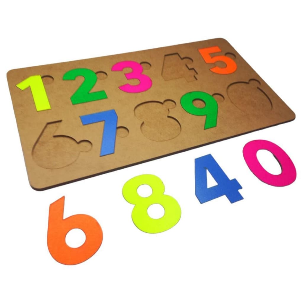 Brinquedo Pedagógico Mdf Educativo Números Quebra Cabeça Neon Alfabetização Infantil Contagem