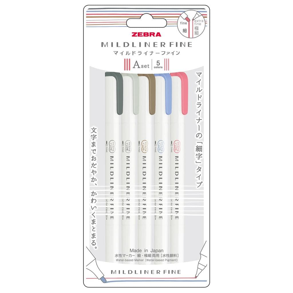 Zebra Water-based Pen Sign Pen Mildliner Fine 5 Color Set A WYT9-5C-A