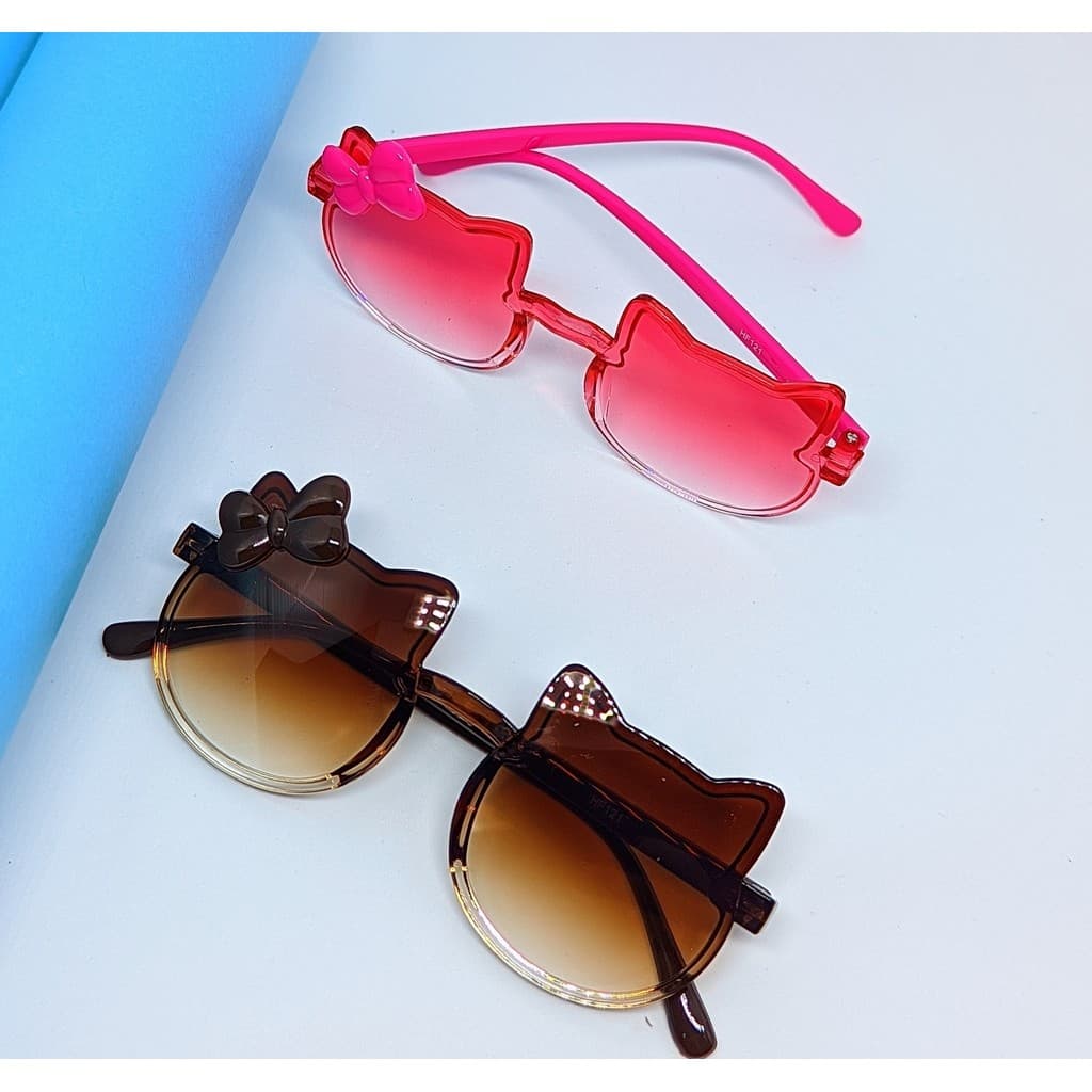 Óculos de sol Infantil Menina Fofos Armação Flexível Desenho Hello Kitty com Laço Kids Proteção Uv400