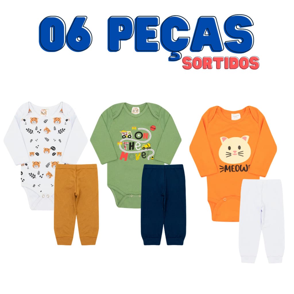 Kit body Bebê 6 peças conjunto bebê Roupa de Bebês Algodão Menino