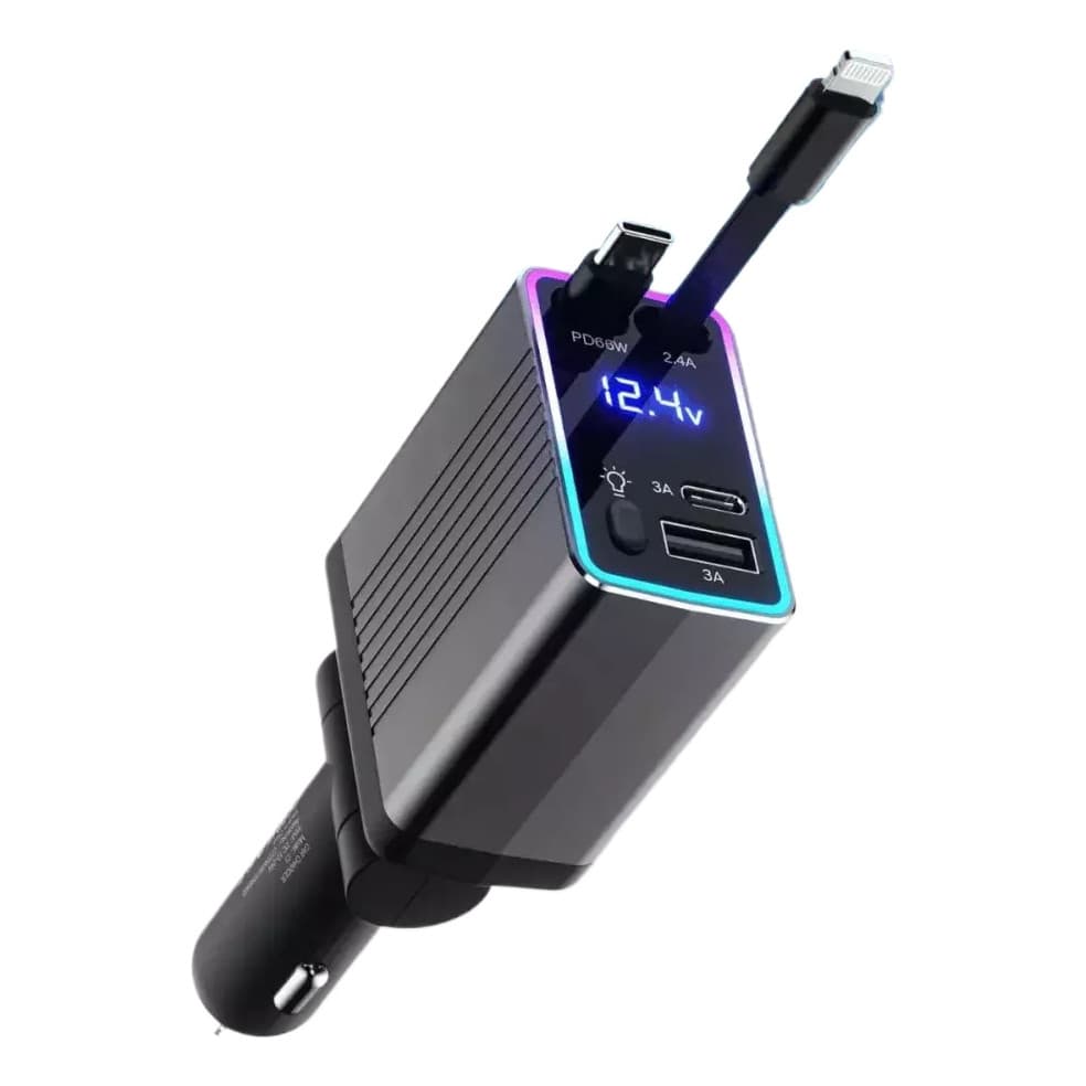 Carregador Veiculo Retrátil Turbo 12w Usb C Universal Rápido