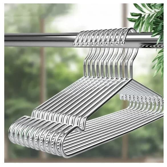 Kit com 10 Cabides Adulto Cor Prata  de Arame Metal Tintureiro