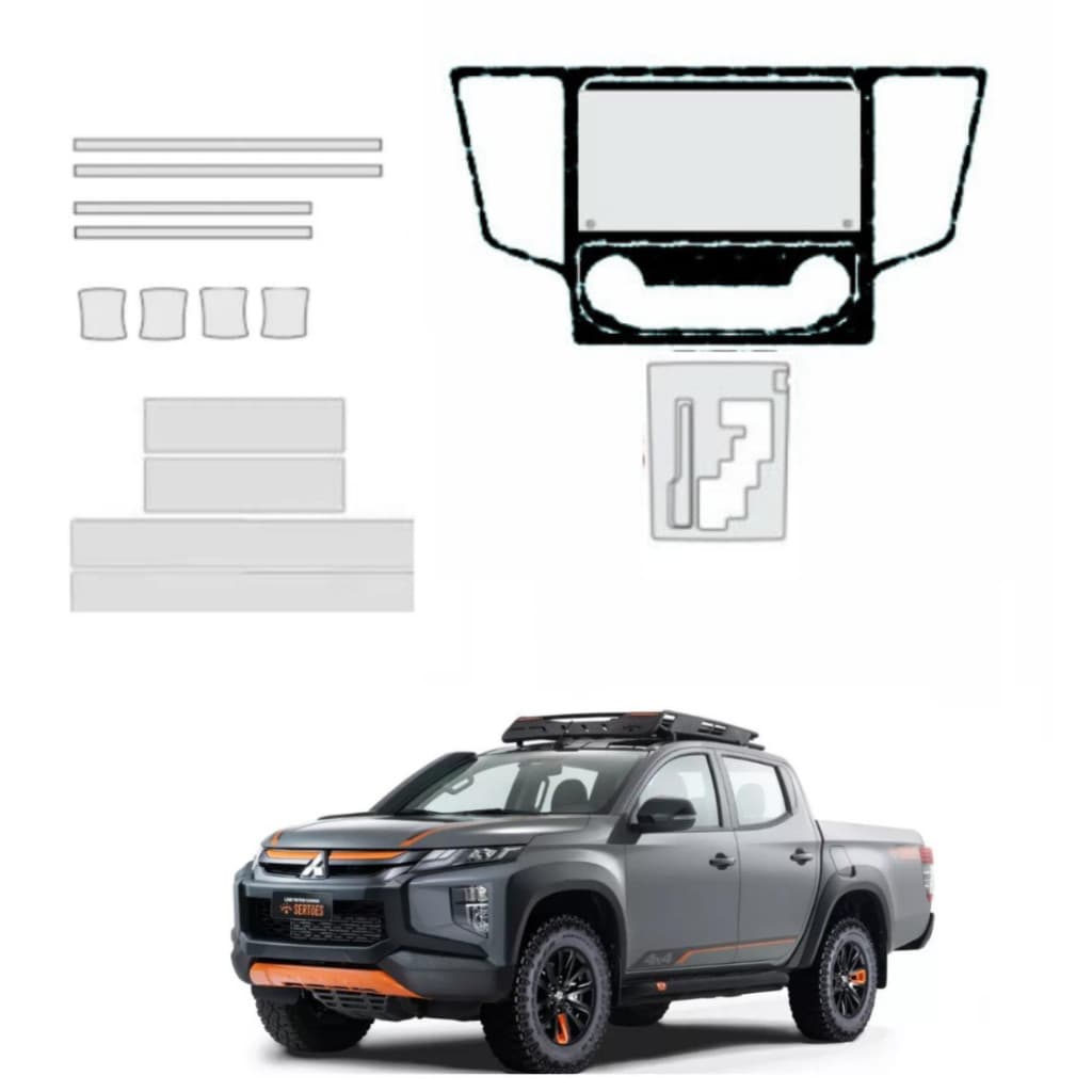 Pelicula proteção PPF midia+moldura+console+soleira+quina+concha L200 20/23