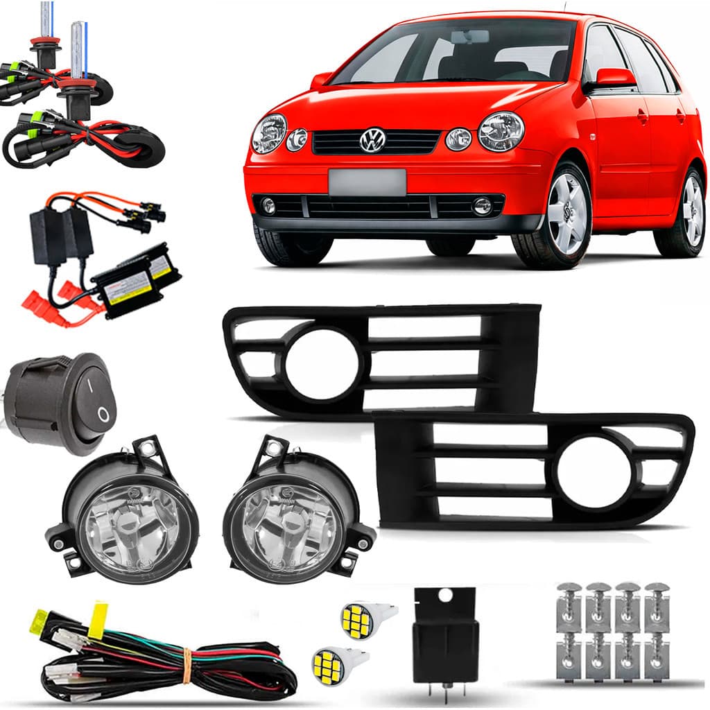 Kit Farol De Milha Neblina Auxiliar Farolete  Completo Volkswagen Zoinho Zoiao Polo 2003 2004 2005 2006 Xenon 8000K