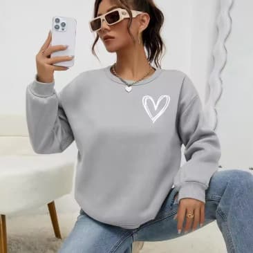 Blusa Moletom Feminina Sem capuz Coração Minimalista Casual Tendencia Quentinho