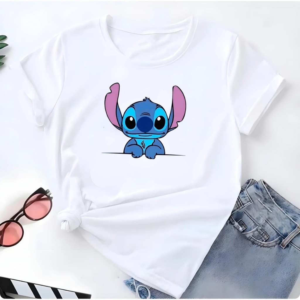 Blusa T-shirt Linda Camiseta Feminina Lilo Stitch Bracinho Camisa