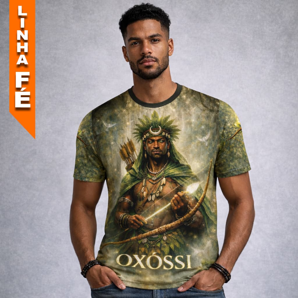 Camisa Oxóssi Umbanda Candomblé Guia Meus Passos Camiseta Religiosa Estampa Premium