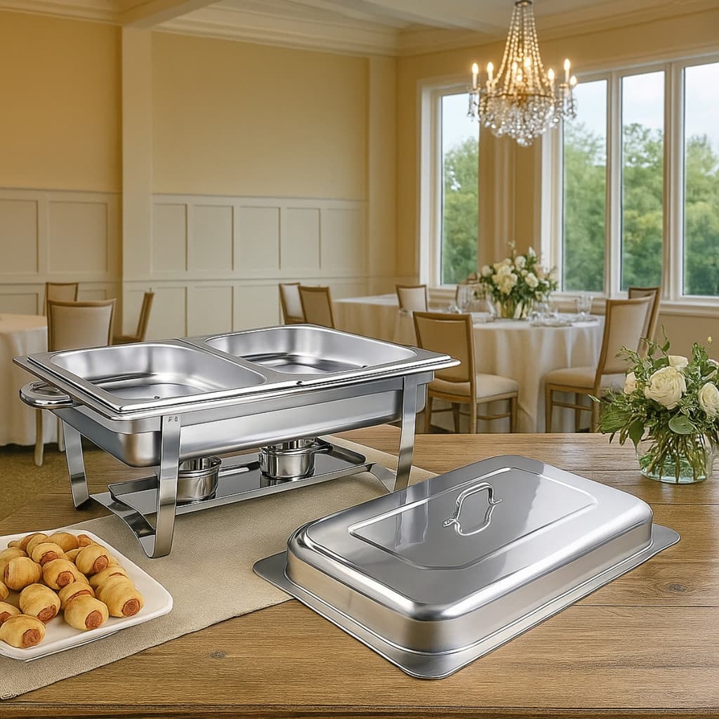 Rechaud 12 litros Retangular 2 Cubas Inox Banho Maria Fogareiro