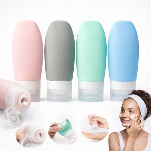 Kit 4 Frascos Pote Silicone Viagem 90ml Porta Shampoo Creme Multicolorido