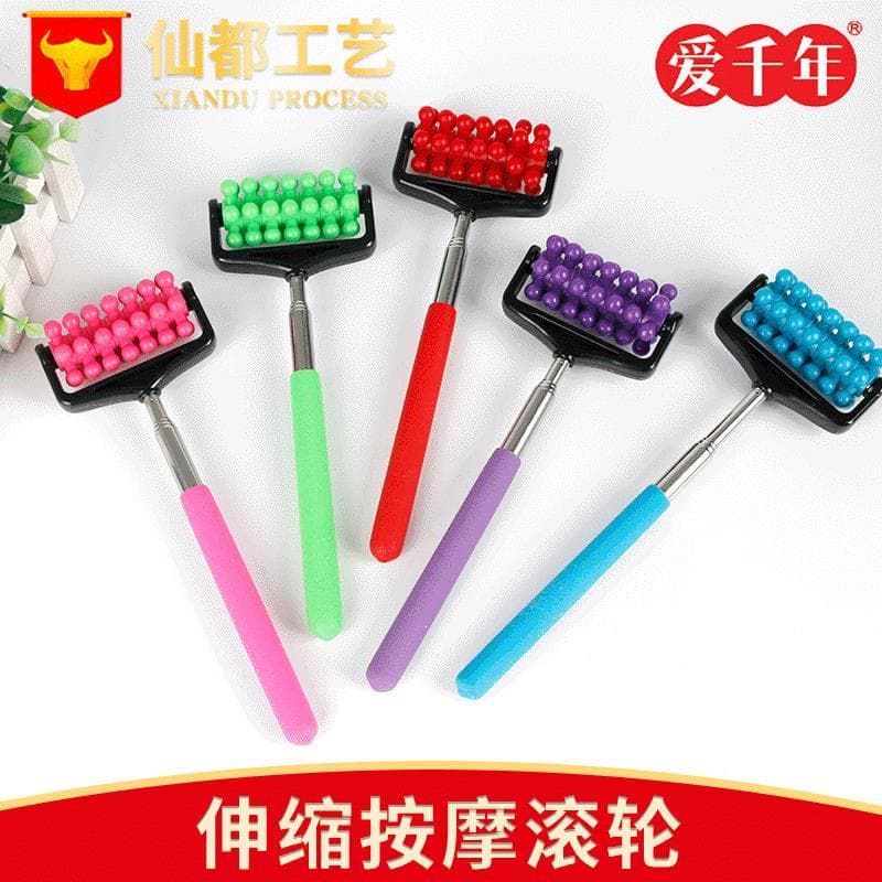 Rolo retrátil massageador de corpo inteiro, aço inoxidável, rolo de massagem retrátil, quatro seções, massageador trasei