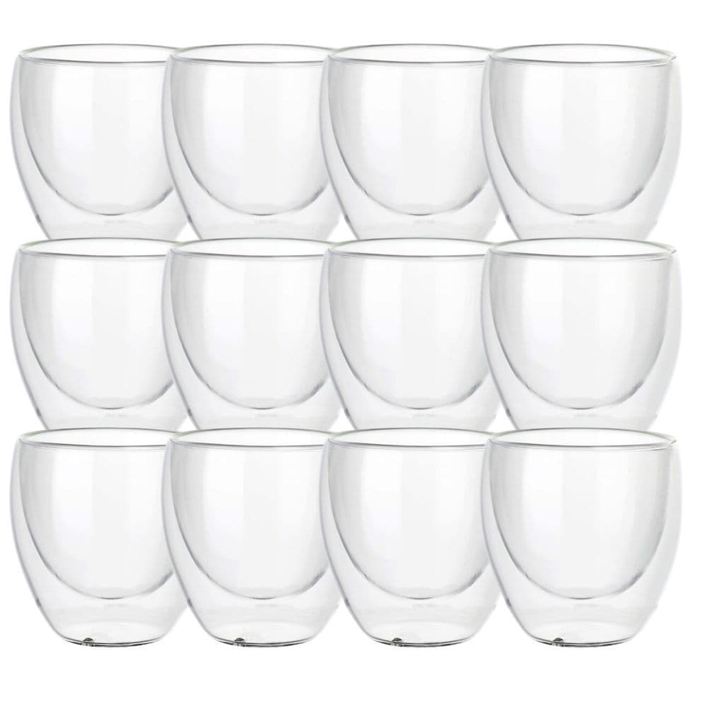 Kit 12 Xícaras Copo De Vidro Para Café De Parede Dupla 90ml