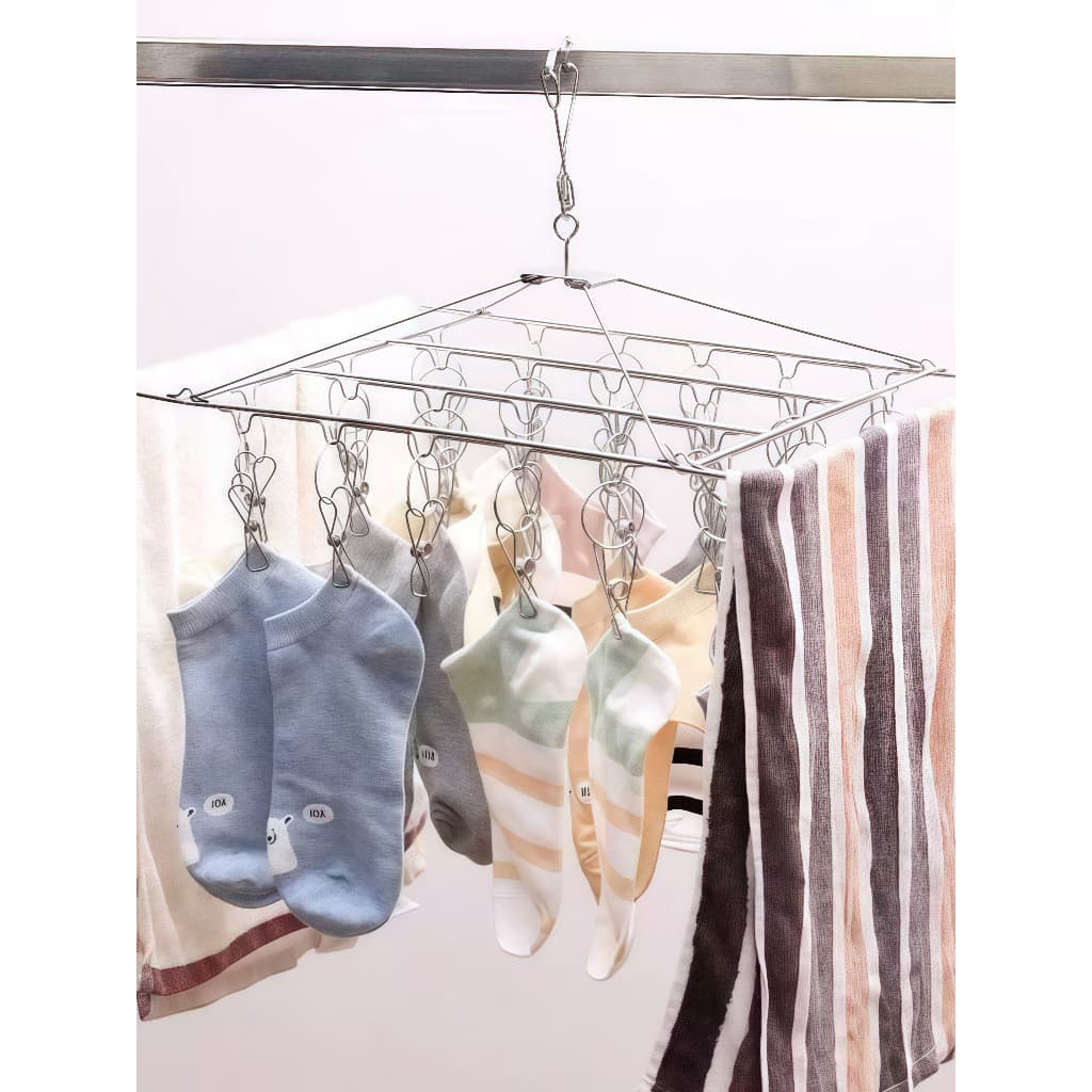 Varal de Inox Reforçado com 40 Prendedores para Roupa Íntima, Calcinha, Meia e Cueca - Opções 10/20/30/60 Prendedores