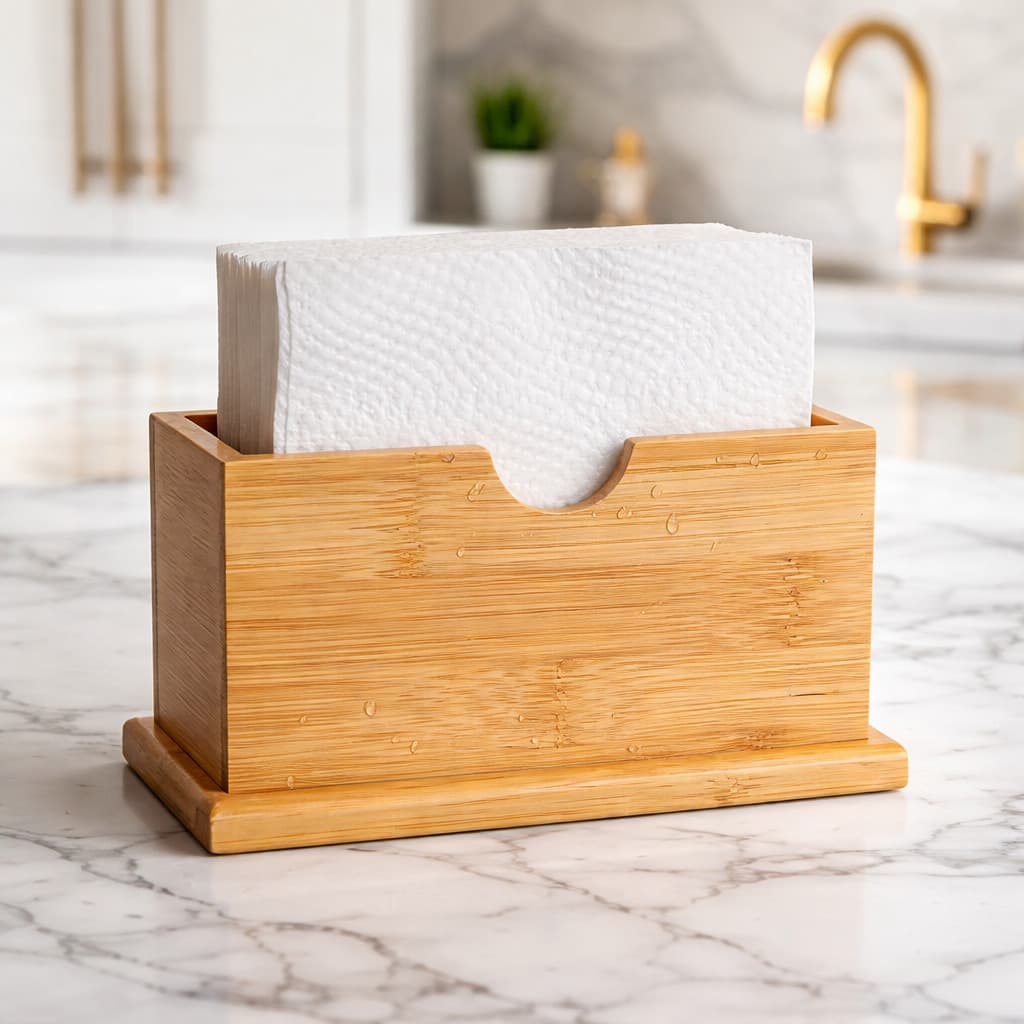 Porta Guardanapo em Bambu Natural Grande para Mesa Organizador Multiuso  Suporte madeira de Cozinha