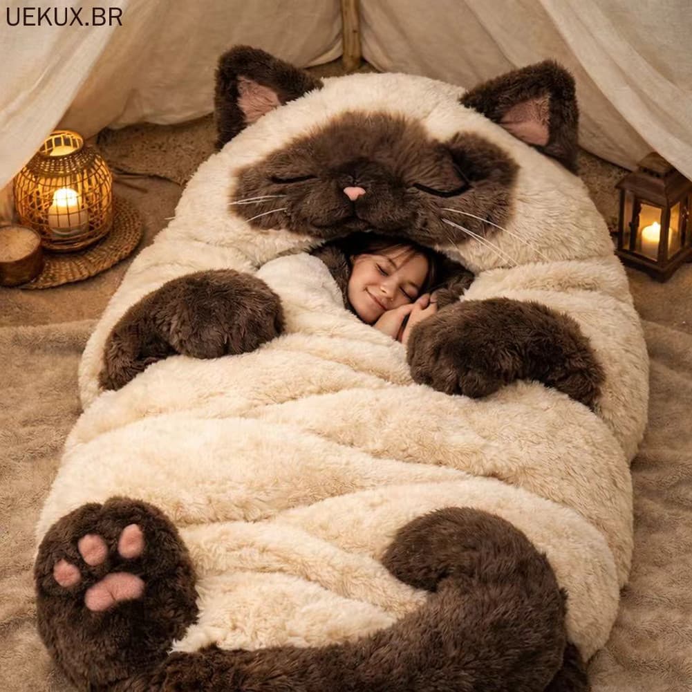 Adorável Gato Envelope Saco De Dormir Aconchegante Bonito Purr-Projetado Perfeitamente Para Casa