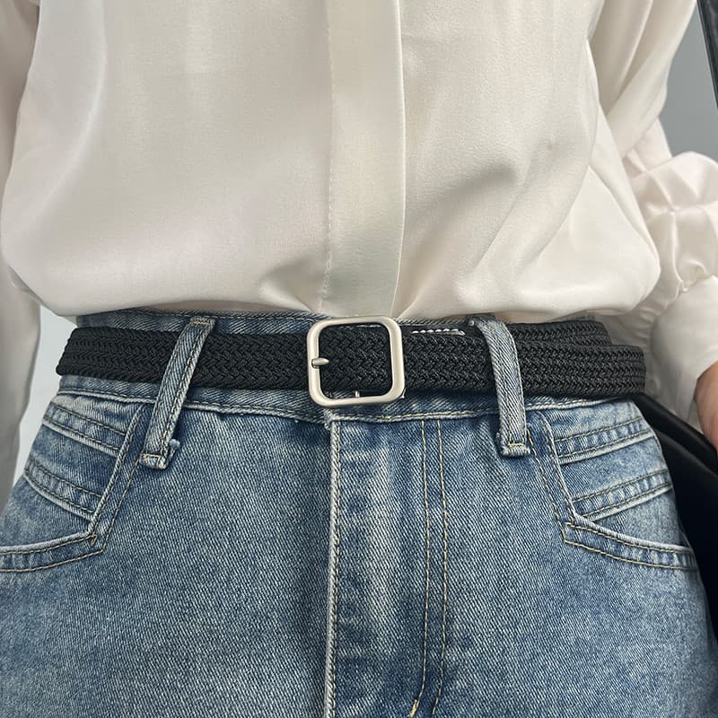2025 novo estilo senhoras perfuração-livre estiramento elástico trançado cinto não-perfurado combinando Jeans cinto masc
