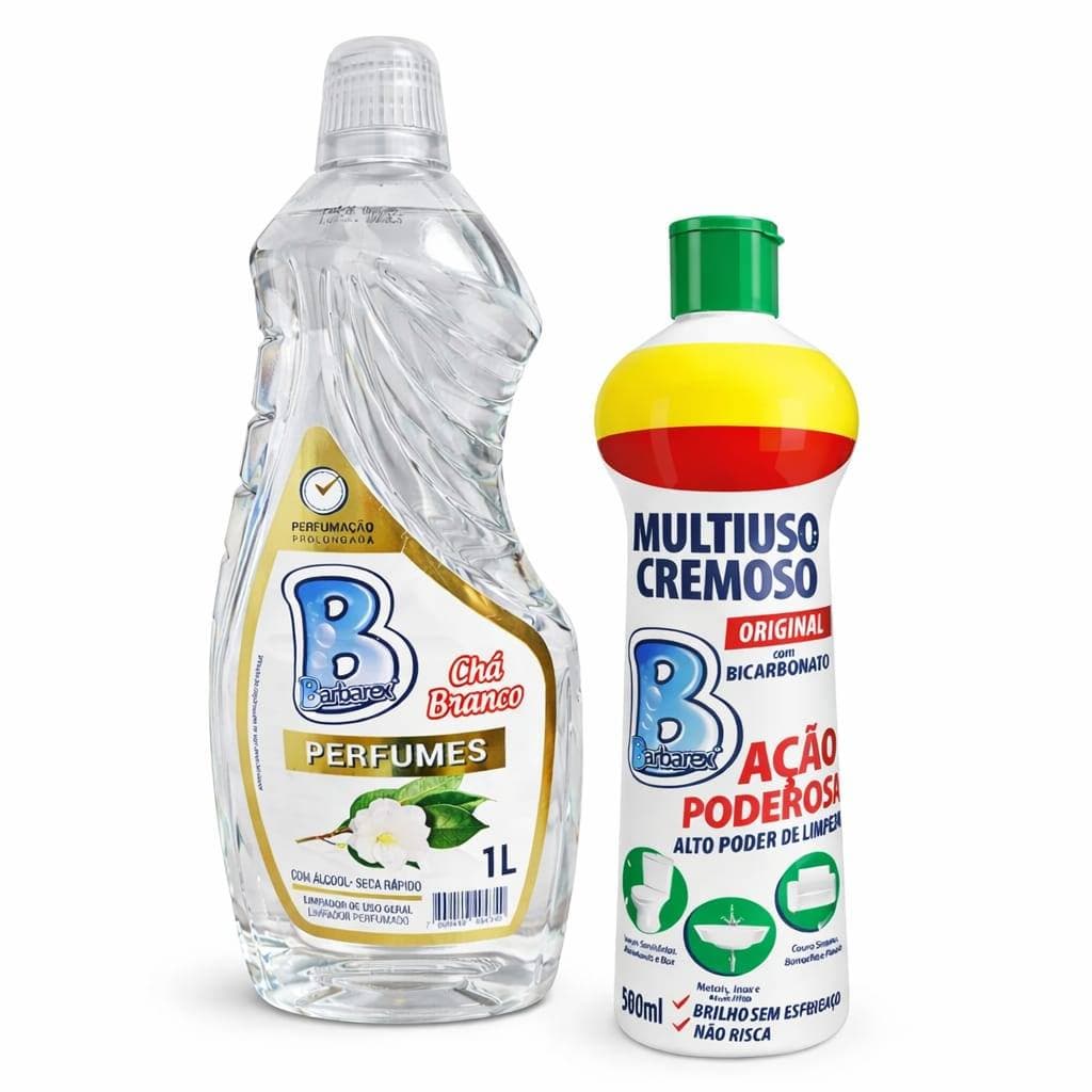 Kit Casa Limpa 1 Saponaceo Cremoso 500ml e 1 Limpador Perfumado Chá Branco 1L Fragrância Requintada