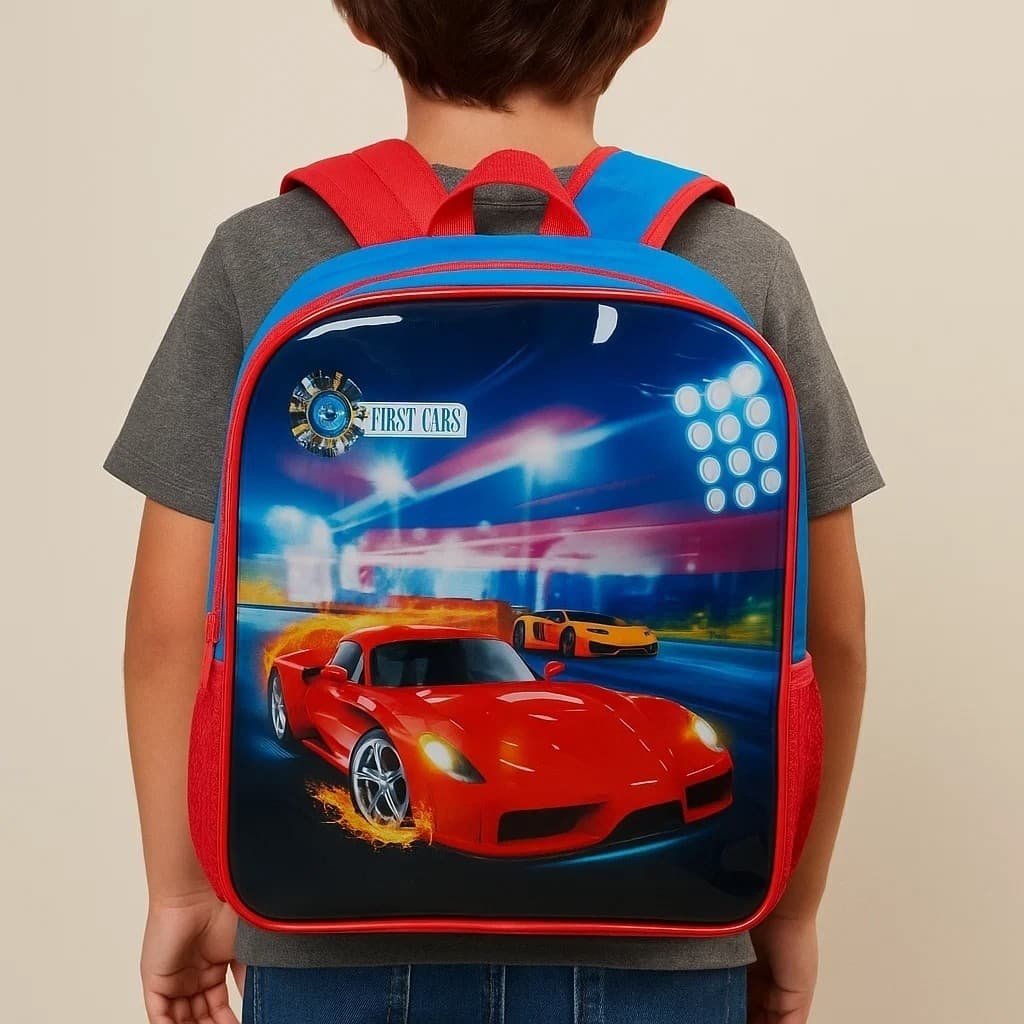 Mochila Infantil Carros Vermelha Relâmpago McQueen Escolar Costas Criança Passeio